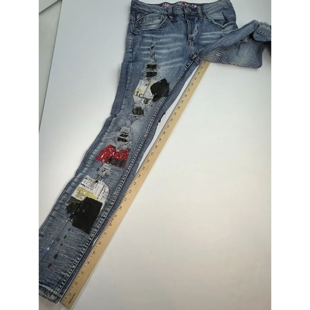 Smugglers Moon Jeans Men's 32x32 Distressed  Patches Button Fly 5 Pocket